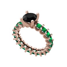 Siyah zirkon ve yeşil kuvars 8 ayar rose altın yüzük