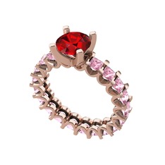 Divya Tamtur Yüzük - Garnet ve pembe kuvars 925 ayar rose altın kaplama gümüş yüzük #5k0mpl