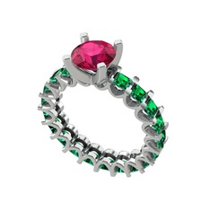 Rodolit garnet ve yeşil kuvars 18 ayar beyaz altın yüzük