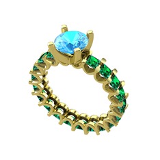 Divya Tamtur Yüzük - Akuamarin ve yeşil kuvars 14 ayar altın yüzük #6n9ulk