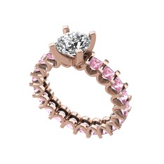Beyaz zirkon ve pembe kuvars 8 ayar rose altın yüzük