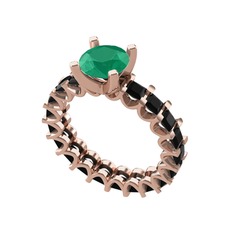 Divya Tamtur Yüzük - Kök zümrüt ve siyah zirkon 14 ayar rose altın yüzük #7b0v77