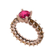 Rodolit garnet ve dumanlı kuvars 14 ayar rose altın yüzük