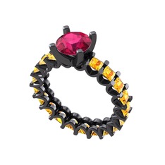 Divya Tamtur Yüzük - Rodolit garnet ve sitrin 925 ayar siyah rodyum kaplama gümüş yüzük #8gm47g