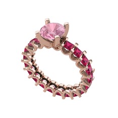 Divya Tamtur Yüzük - Pembe kuvars ve rodolit garnet 14 ayar rose altın yüzük #8zzqh4