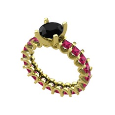 Divya Tamtur Yüzük - Siyah zirkon ve rodolit garnet 18 ayar altın yüzük #9hn3