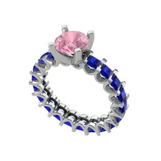 Divya Tamtur Yüzük - Pembe kuvars ve lab safir 14 ayar beyaz altın yüzük #9jo02w