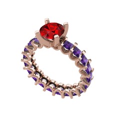 Garnet ve ametist 14 ayar rose altın yüzük