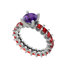Divya Tamtur Yüzük - Ametist ve garnet 18 ayar beyaz altın yüzük #a28pqf