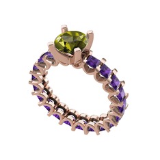 Peridot ve ametist 14 ayar rose altın yüzük