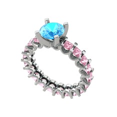 Divya Tamtur Yüzük - Akuamarin ve pembe kuvars 18 ayar beyaz altın yüzük #bz7n9k