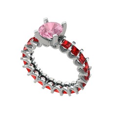 Pembe kuvars ve garnet 18 ayar beyaz altın yüzük