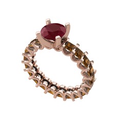 Divya Tamtur Yüzük - Kök yakut ve dumanlı kuvars 14 ayar rose altın yüzük #cq040a