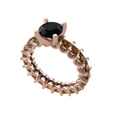 Siyah zirkon ve dumanlı kuvars 925 ayar rose altın kaplama gümüş yüzük