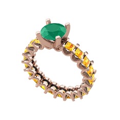 Divya Tamtur Yüzük - Kök zümrüt ve sitrin 18 ayar rose altın yüzük #e648lm