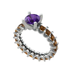 Ametist ve dumanlı kuvars 18 ayar beyaz altın yüzük