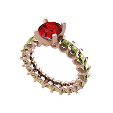 Garnet ve peridot 14 ayar rose altın yüzük