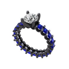 Divya Tamtur Yüzük - Beyaz zirkon ve lab safir 925 ayar siyah rodyum kaplama gümüş yüzük #fti2wu