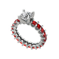 Divya Tamtur Yüzük - Beyaz zirkon ve garnet 14 ayar beyaz altın yüzük #g2xof2
