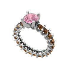 Pembe kuvars ve dumanlı kuvars 18 ayar beyaz altın yüzük