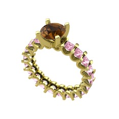 Divya Tamtur Yüzük - Dumanlı kuvars ve pembe kuvars 925 ayar altın kaplama gümüş yüzük #grb6f7