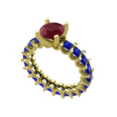 Divya Tamtur Yüzük - Kök yakut ve lab safir 18 ayar altın yüzük #h5io5m