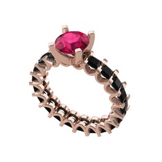 Rodolit garnet ve siyah zirkon 8 ayar rose altın yüzük