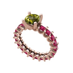 Peridot ve rodolit garnet 925 ayar rose altın kaplama gümüş yüzük