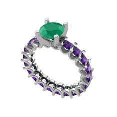 Divya Tamtur Yüzük - Kök zümrüt ve ametist 925 ayar gümüş yüzük #hwy2zq