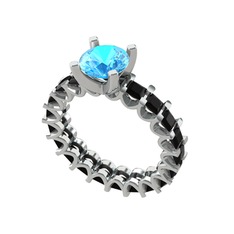Divya Tamtur Yüzük - Akuamarin ve siyah zirkon 8 ayar beyaz altın yüzük #i6ca9h