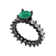 Divya Tamtur Yüzük - Kök zümrüt ve swarovski 925 ayar siyah rodyum kaplama gümüş yüzük #ib7xv2