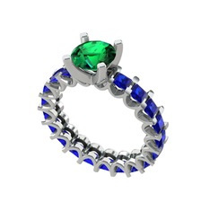 Divya Tamtur Yüzük - Yeşil kuvars ve lab safir 8 ayar beyaz altın yüzük #jjfc0b