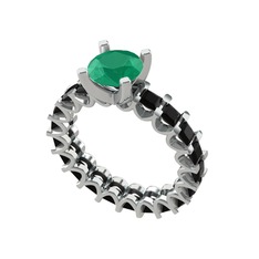 Divya Tamtur Yüzük - Kök zümrüt ve siyah zirkon 925 ayar gümüş yüzük #jk6jdy