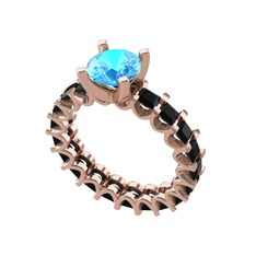 Divya Tamtur Yüzük - Akuamarin ve siyah zirkon 14 ayar rose altın yüzük #joke7g