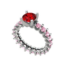 Garnet ve pembe kuvars 18 ayar beyaz altın yüzük