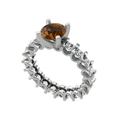 Dumanlı kuvars ve swarovski 14 ayar beyaz altın yüzük