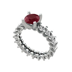 Divya Tamtur Yüzük - Kök yakut ve swarovski 14 ayar beyaz altın yüzük #mws39h