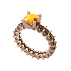 Divya Tamtur Yüzük - Sitrin ve dumanlı kuvars 925 ayar rose altın kaplama gümüş yüzük #n72q8z