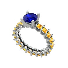 Lab safir ve sitrin 8 ayar beyaz altın yüzük