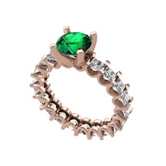 Divya Tamtur Yüzük - Yeşil kuvars ve pırlanta 14 ayar rose altın yüzük (3 karat) #o0qwob