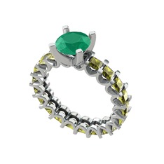 Kök zümrüt ve peridot 925 ayar gümüş yüzük