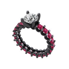 Divya Tamtur Yüzük - Swarovski ve rodolit garnet 925 ayar siyah rodyum kaplama gümüş yüzük #ojan38