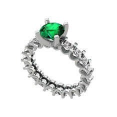 Yeşil kuvars ve swarovski 14 ayar beyaz altın yüzük