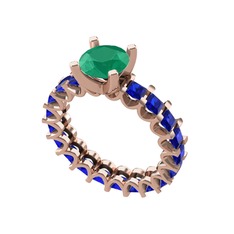 Kök zümrüt ve lab safir 8 ayar rose altın yüzük