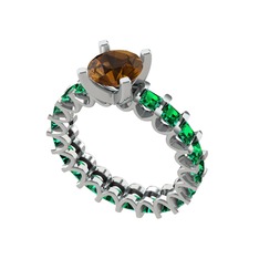 Divya Tamtur Yüzük - Dumanlı kuvars ve yeşil kuvars 14 ayar beyaz altın yüzük #popuba