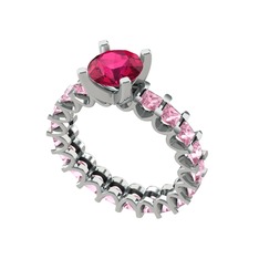 Rodolit garnet ve pembe kuvars 14 ayar beyaz altın yüzük