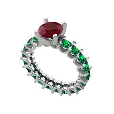 Divya Tamtur Yüzük - Kök yakut ve yeşil kuvars 14 ayar beyaz altın yüzük #qfzn9h