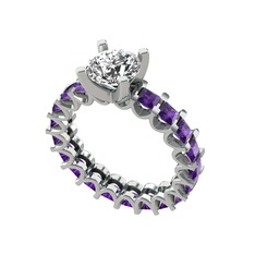 Beyaz zirkon ve ametist 18 ayar beyaz altın yüzük