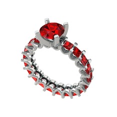 Divya Tamtur Yüzük - Garnet 8 ayar beyaz altın yüzük #r3322d