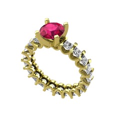 Rodolit garnet ve swarovski 8 ayar altın yüzük